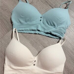 Set of Blue and Cream Ribbed Bralettes
